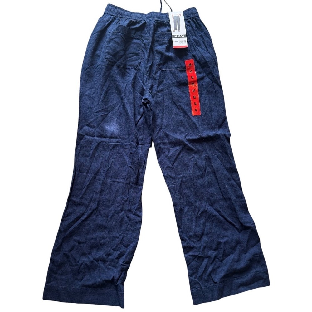 Briggs New York Womens Navy Linen Blend Wide Leg Drawstring Pants Size M NWT - Picture 2 of 3